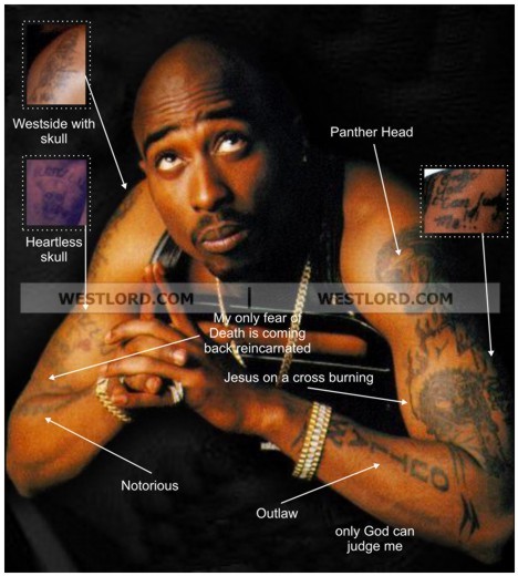 Outlaw- Tupac got this tatoo done around 1994, Outlaw stands for "Oper...